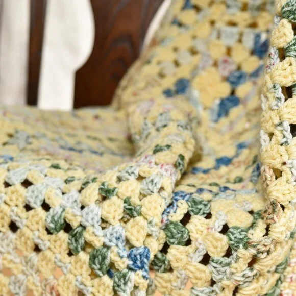 New hand crocheted afghan throw blanket soft beautiful colors 40" x 44"